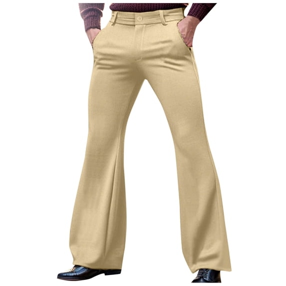 Admvng Men's Flare Dress Pants Solid Color Trendy Trousers with Pockets