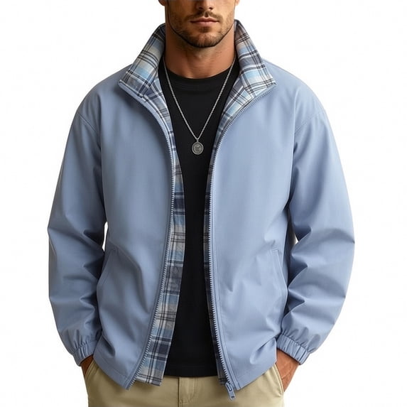 Admvng Men's Full Zip Jacket Plaid Lined Long Sleeve Casual Windbreaker Outdoor Travel Outerwear