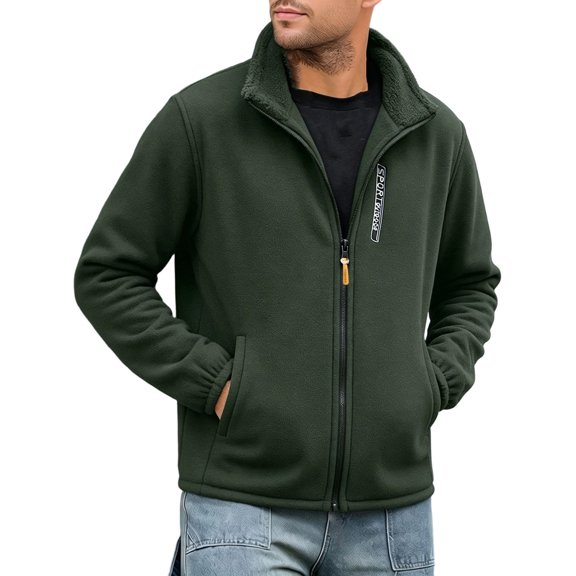 Admvng Men's Jacket Solid Color Casual Long Sleeve tand Collar Zippered Fleece Lined Thick Coat