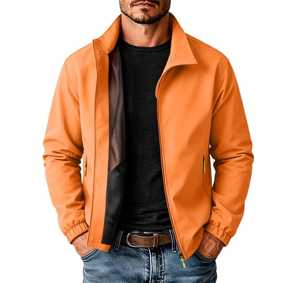 Admvng Men's Jacket Solid Color Casual Outdoor Riding Windproof Work Coat