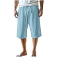 thumbnail image 1 of Admvng Men's Linen Capri Pants Elastic Drawstring Waist Pants with Pocket, 1 of 5