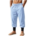 thumbnail image 1 of Admvng Men's Linen Harem Pants Elastic Drawstring Waist Contrast Ankle Cuffs Jogger Trousers, 1 of 9