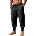 thumbnail image 1 of Admvng Men's Linen Harem Pants Elastic Drawstring Waist Contrast Ankle Cuffs Jogger Trousers, 1 of 9