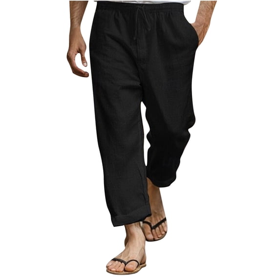 Admvng Men's Linen Pants Big & Tall Elastic Waist Drawstring Vacation Casual Everyday Trousers with Pockets