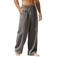 thumbnail image 1 of Admvng Men's Linen Pants Drawstring Stretch Casual Relaxed Full Length Pants with Pockets, 1 of 4