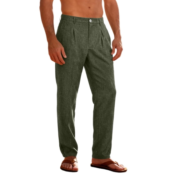 Admvng Men's Linen Pants Straight Leg Casual Long Pants with Pockets
