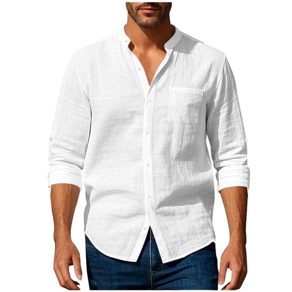 Admvng Men's Linen Shirt Button Down Long Sleeve Chest Pocket Lightweight Casual Shirts