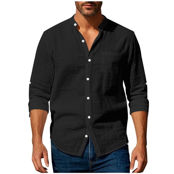 Admvng Men's Linen Shirt Button Down Long Sleeve Chest Pocket Lightweight Casual Shirts