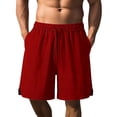 thumbnail image 1 of Admvng Men's Linen Shorts Casual Drawstring Elastic Waist Summer Beach Vacation Yoga Golf Shorts with Pockets, 1 of 5