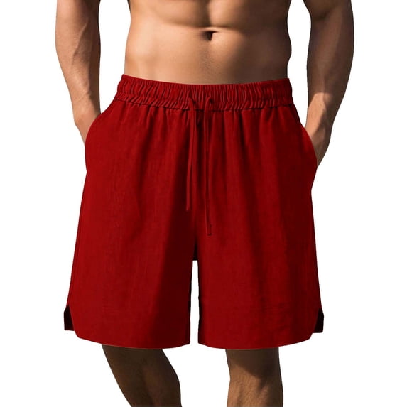Admvng Men's Linen Shorts Casual Drawstring Elastic Waist Summer Beach Vacation Yoga Golf Shorts with Pockets