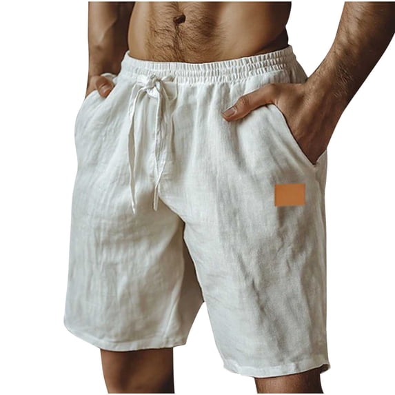 Admvng Men's Linen Shorts Drawstring Elastic Waist Casual Summer Beach Cotton Shorts with Pockets