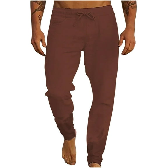 Admvng Men's Pants Plus Size Solid Color Drawstring Relaxed Fit Casual Comfortable Full Length Pants with Pockets S-5XL