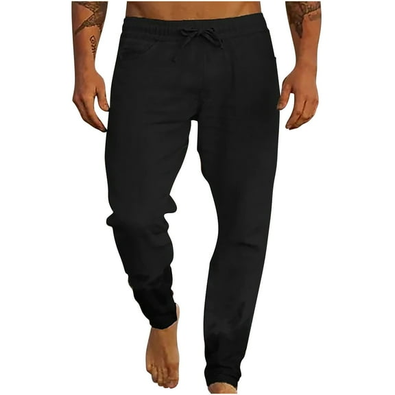 Admvng Men's Pants Plus Size Solid Color Drawstring Relaxed Fit Casual Comfortable Full Length Pants with Pockets S-5XL