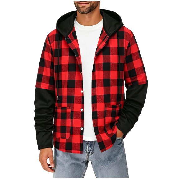 Admvng Men's Plaid Jacket Long Sleeve Casual Daily Sports Winter Sweatshirt Outerwear