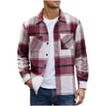 thumbnail image 1 of Admvng Men's Plaid Shirt Jacket Long Sleeve Big & Tall Lapel Collar Pockets Button Down Overshirt Shacket, 1 of 4