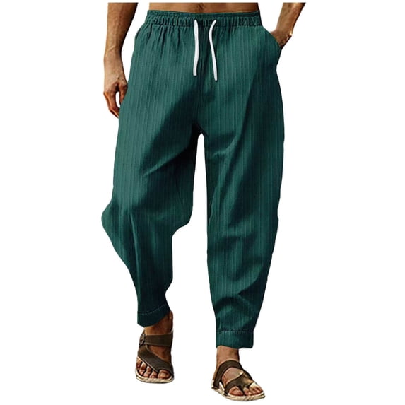 Admvng Men's Ribbed Harem Pants Elastic Drawstring Waist Casual Jogger Trousers for Summer