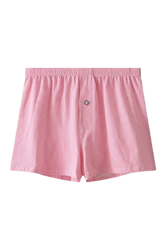 Men's Stripe Boxer Lounge Shorts Button Fly Elastic Waist Loose Fit Sleepwear Underpants