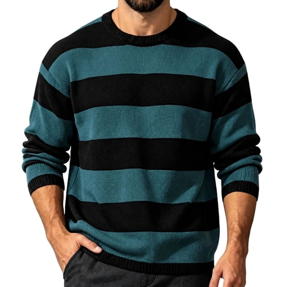 Admvng Men's Stripe Sweater Crew Neck Long Sleeve Pullover