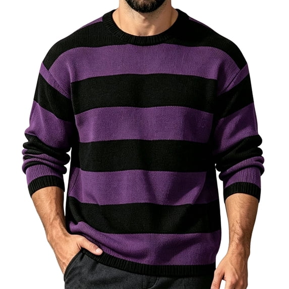 Admvng Men's Stripe Sweater Crew Neck Long Sleeve Pullover