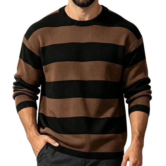 Admvng Men's Stripe Sweater Crew Neck Long Sleeve Pullover