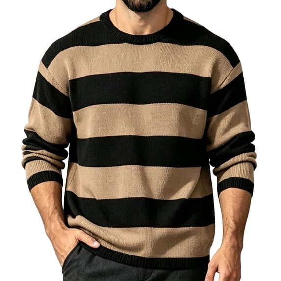 Admvng Men's Stripe Sweater Crew Neck Long Sleeve Pullover
