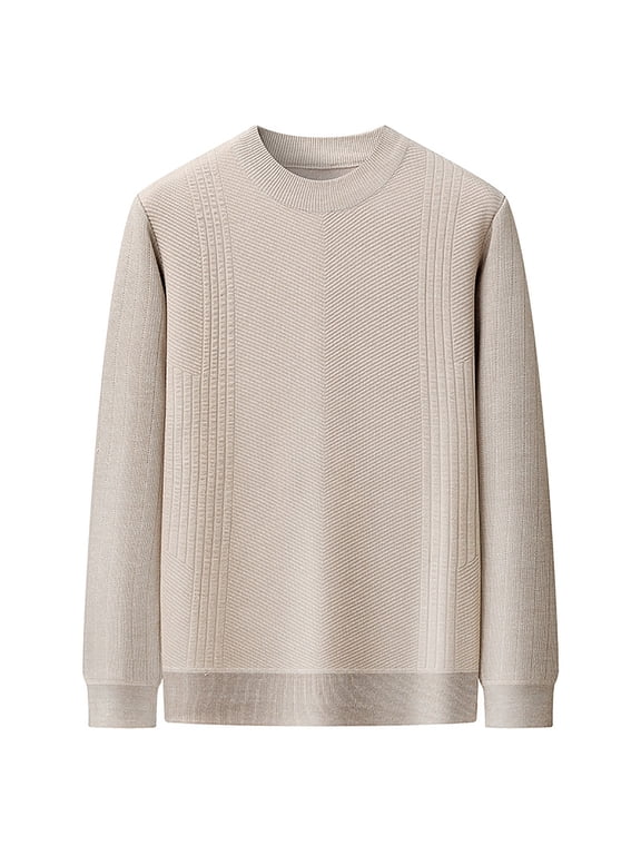 Men's Sweater Solid Color Long Sleeve Casual Warm Fleece Lined Fall Winter Pullover Sweater