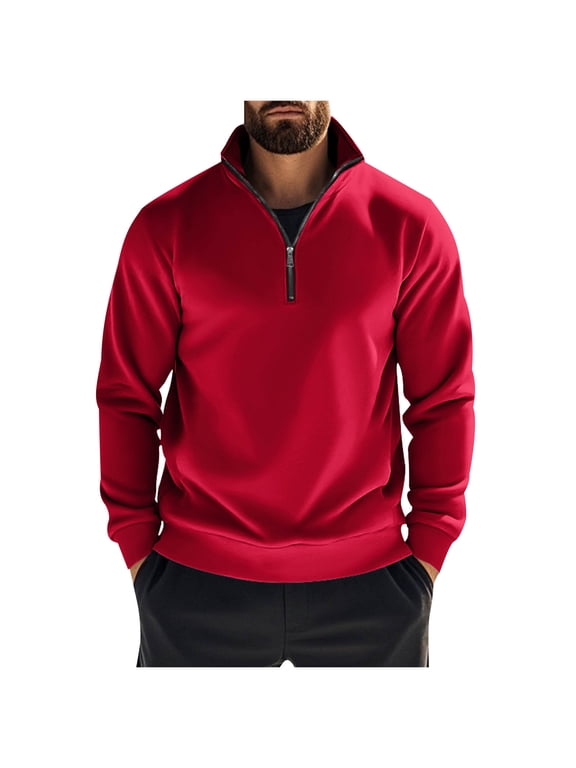 Men's Sweatshirt Half Zip Pullover Stand Collar Long Sleeve Solid Casual Winter Sweater Top