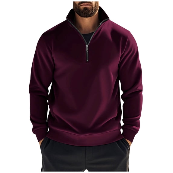 Admvng Men's Sweatshirt Half Zip Pullover Stand Collar Long Sleeve Solid Casual Winter Sweater Top