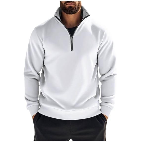 Admvng Men's Sweatshirt Half Zip Pullover Stand Collar Long Sleeve Solid Casual Winter Sweater Top