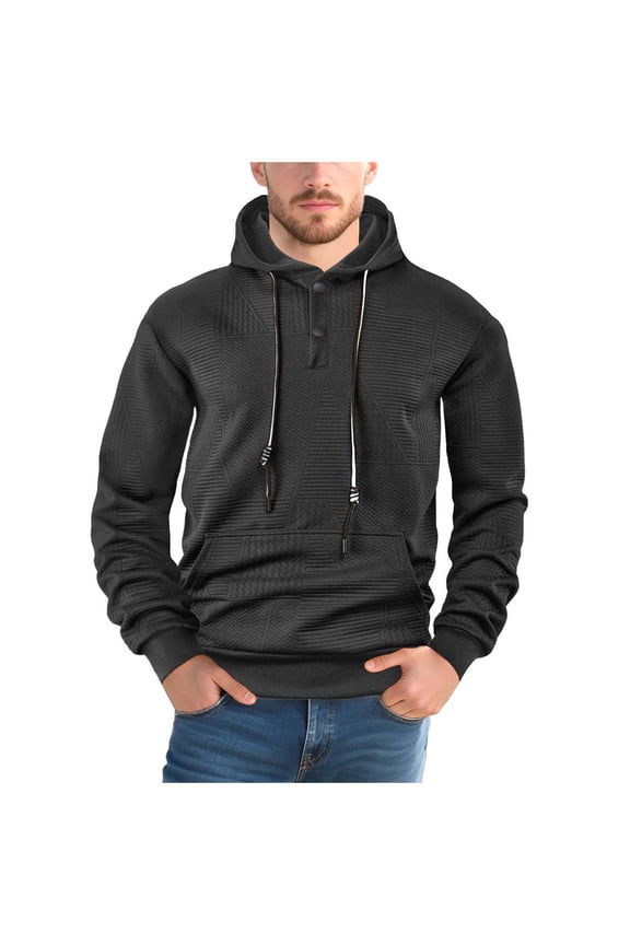 Men's Textured Hoodie Sweatshirt Drawstring Lightweight Soft Pullover Hooded Tops