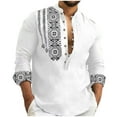 thumbnail image 1 of Admvng Mens Boho Print Linen Shirt Long Sleeve Lightweight Vacation Casual Blouse Tops, 1 of 6