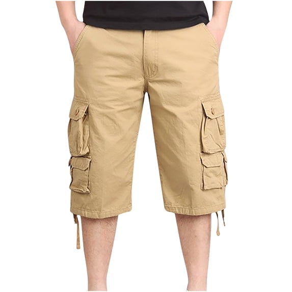 Admvng Mens Cargo Capris Stretch Summer Solid Zipper Pockets Casual Cropped Pants