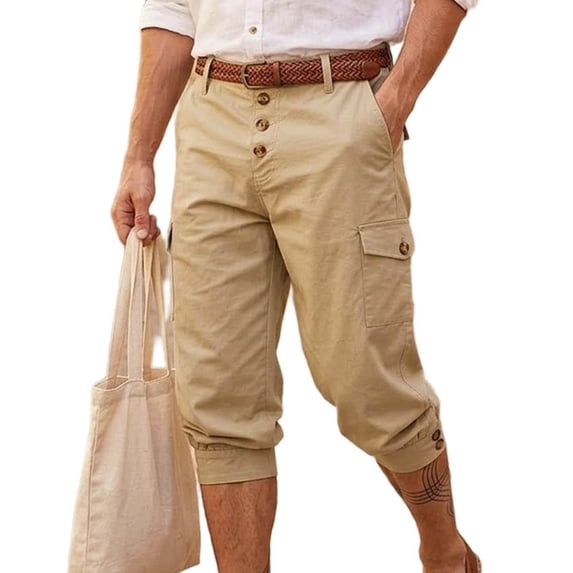 Admvng Mens Casual Button Fly Cropped Pants Everyday Cropped Pants