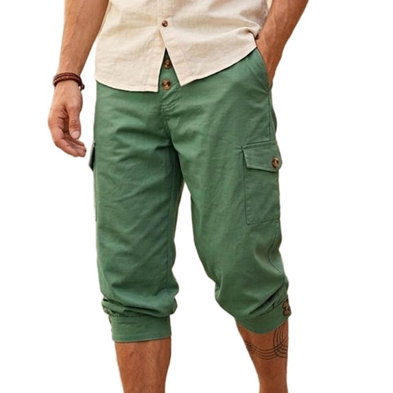 Admvng Mens Casual Button Fly Cropped Pants Everyday Cropped Pants