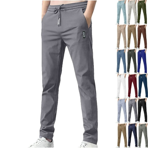 Admvng Mens Casual Pants Elastic Waist Pants for Seniors High Stretch Expandable with Pockets M-5XL