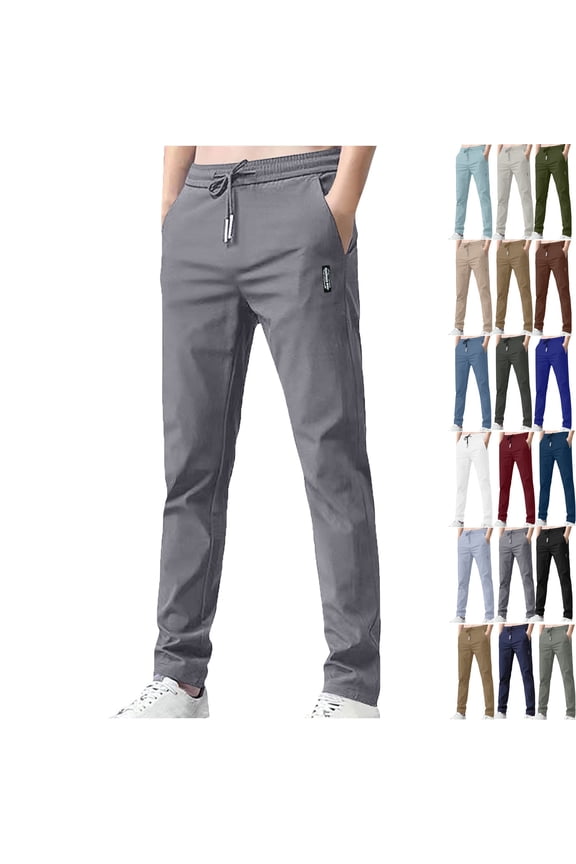 Mens Casual Pants Elastic Waist Pants for Seniors High Stretch Expandable with Pockets M-5XL