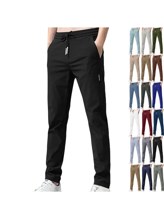 Mens Casual Pants Elastic Waist Pants for Seniors High Stretch Expandable with Pockets M-5XL