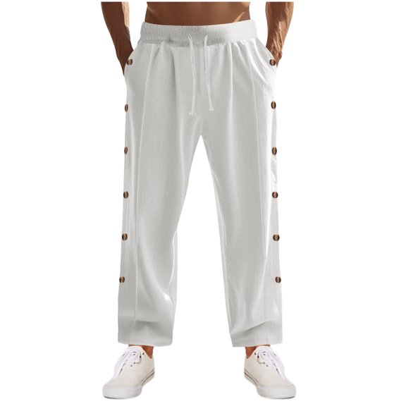 Admvng Mens Casual Pants Fashion Casual Solid Color Button Elastic Waist Straight Leg Full Length Pants with Pockets S-3XL