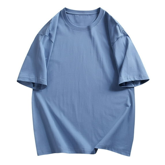 Admvng Mens Casual Shirts Casual Solid Color Short Sleeved Round Neck Blouses M-6XL