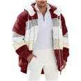 thumbnail image 1 of Admvng Mens Fuzzy Fleece Hooded Jacket Winter Warm Color Block Patchwork Zip Up Sherpa Coat Cold Weather Daily Streetwear Outerwear, 1 of 6