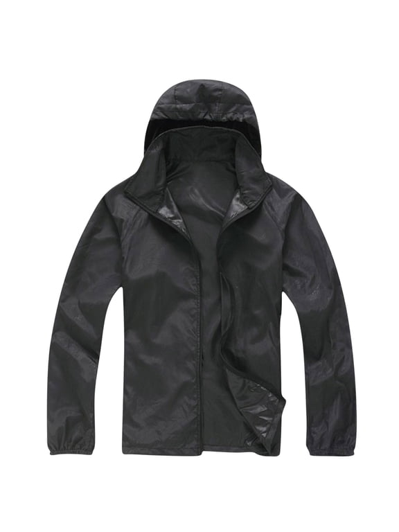 Mens Hooded Rain Jacket Lightweight Waterproof Windproof Full Zip Outdoor Cycling Running Windbreaker Coat