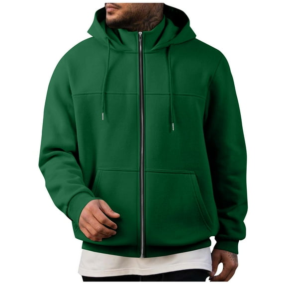 Admvng Mens Hoodie Casual Solid Long Sleeved Full-zip Hoodie Jacket Hooded Sweatshirt, Size S-3XL