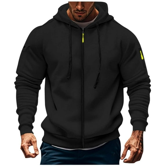 Admvng Mens Hoodie Solid-Color able Pocket Zipper Drawstring Casual Sports Long Sleeve Cardigan Hooded Sweatshirt, Size S-3XL