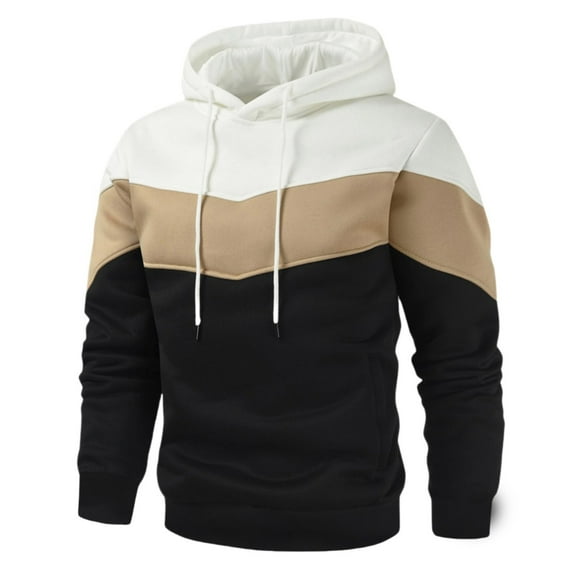 Admvng Mens Hoodies Long Sleeve Hooded TriColor Patchwork Cardigan Loose Casual Sports Zipper Hoodie, Size S-2XL