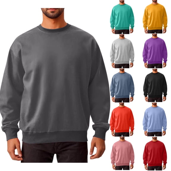 Admvng Mens Hoodies Sports Round Collar Pullover Sweatshirt Long Sleeve Solid Color Hoodie, Size M-4XL