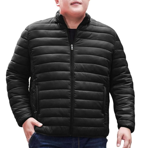 Admvng Puffer Jacket Men Plus Size Winter HoodLess Down Jacket Zipper Padded Water-Resistant Windproof Outerwear L-5XL