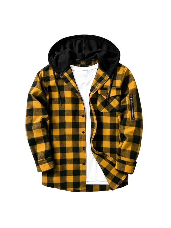 Mens Jacket Patchwork Plaid Long Sleeve Casual Daily Sports Hooded Outerwear