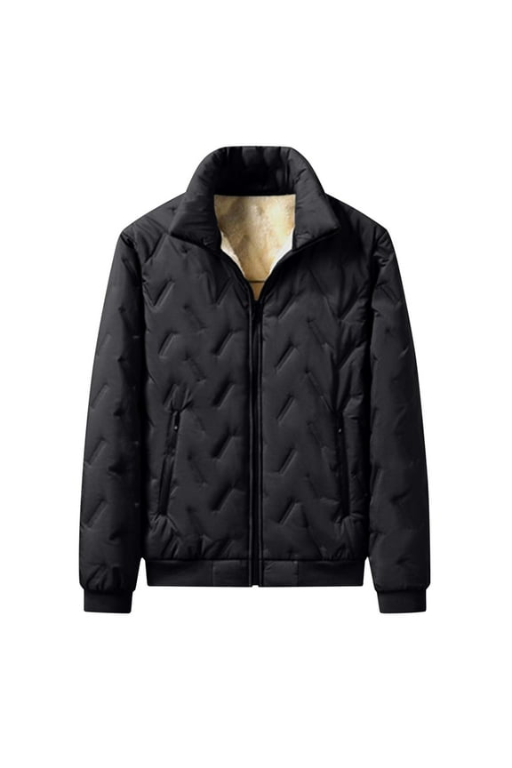 Admvng Mens Jacket Solid Plus Thick Lamb Wool Long Sleeved Stand Up Collar Jacket Winter Outdoor Coats, Size L-5XL