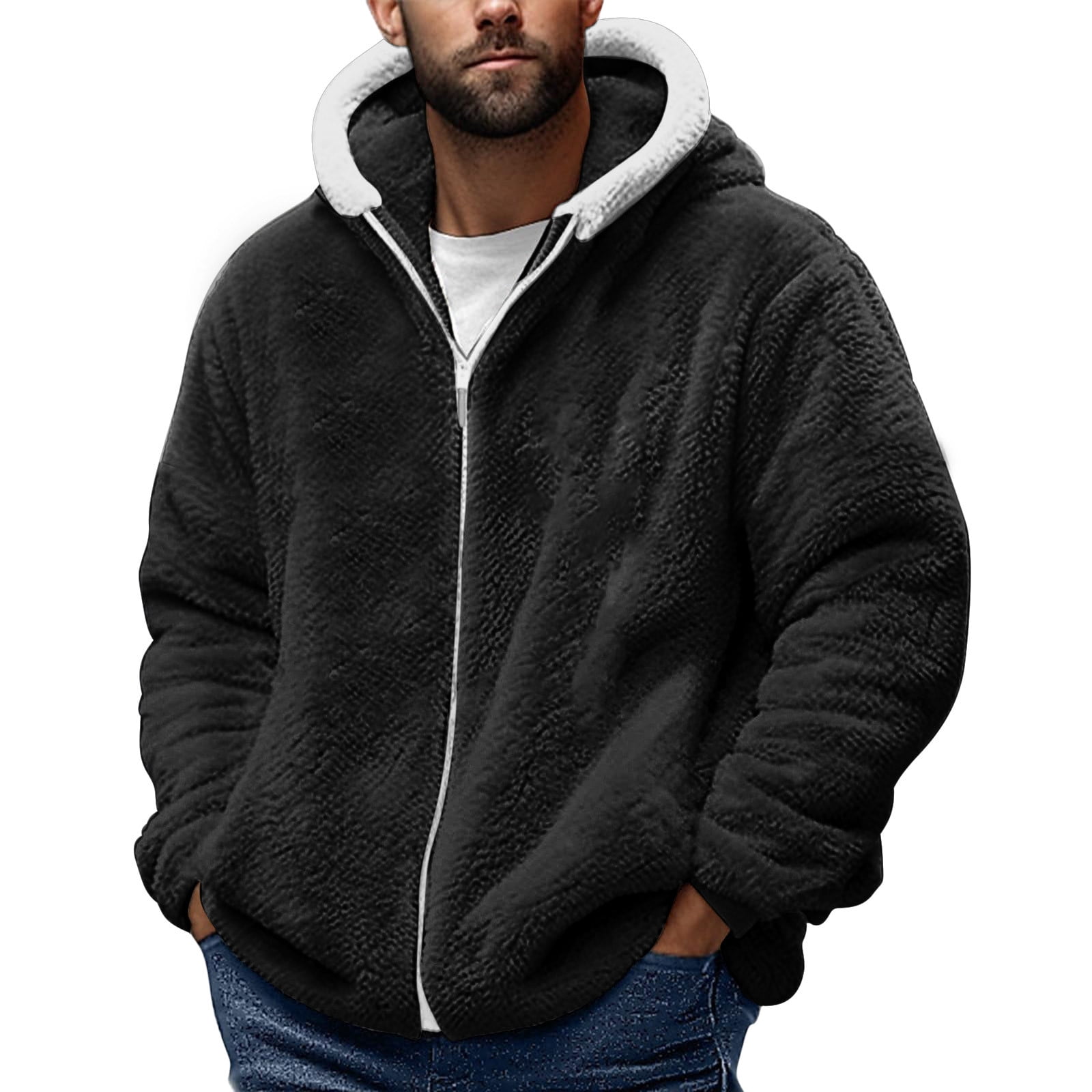 Admvng Mens Jacket Solid Velvet Long Sleeve Hooded Zipper Sweatshirt with Pockets,Sizes S-4XL