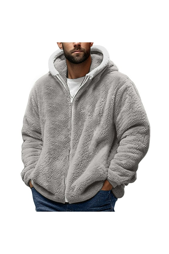 Admvng Mens Jacket Solid Velvet Long Sleeve Hooded Zipper Sweatshirt with Pockets,Sizes S-4XL